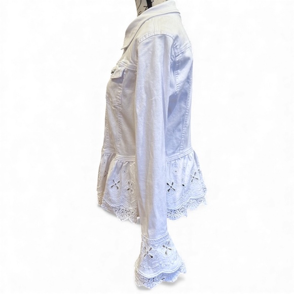 ONADO Paris White Denim Jacket with Lace Peplum & Sequins – Size L / 40 - Picture 3 of 11